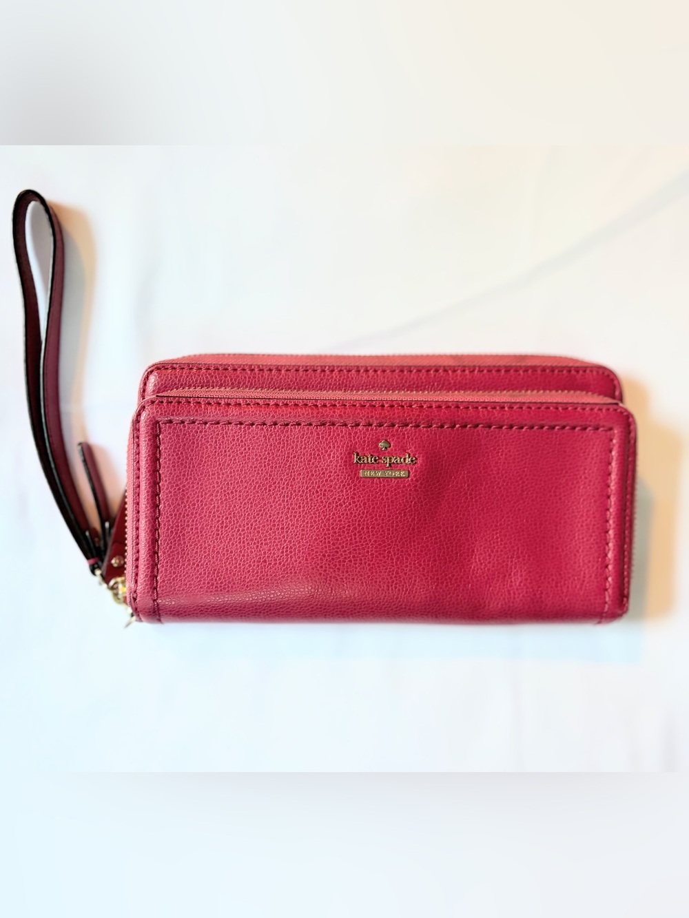 Kate Spade New York Layton Grand Street Double Zip Wristlet Wallet Pink Leather